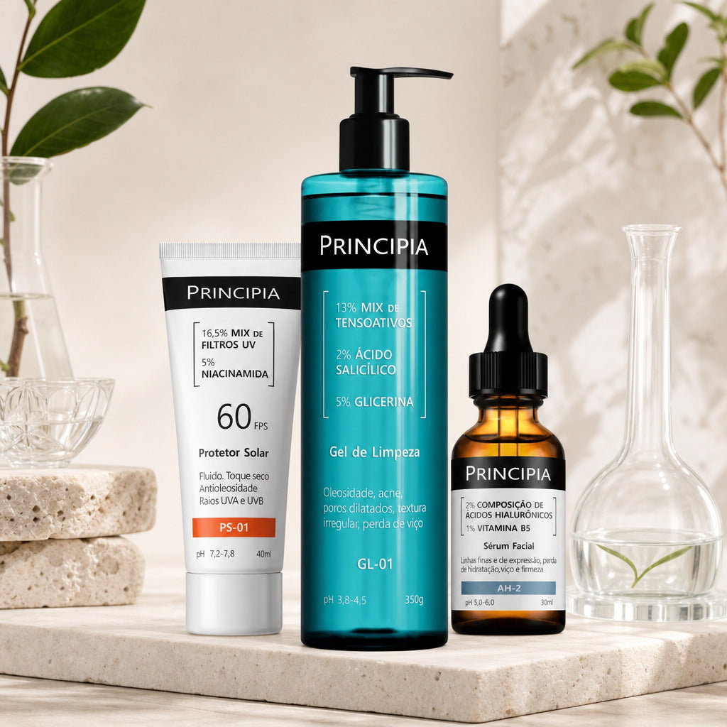 Kit Trio Limpeza, Hidratação Proteção Solar GL01 + AH-02 + PS-01 60FPS