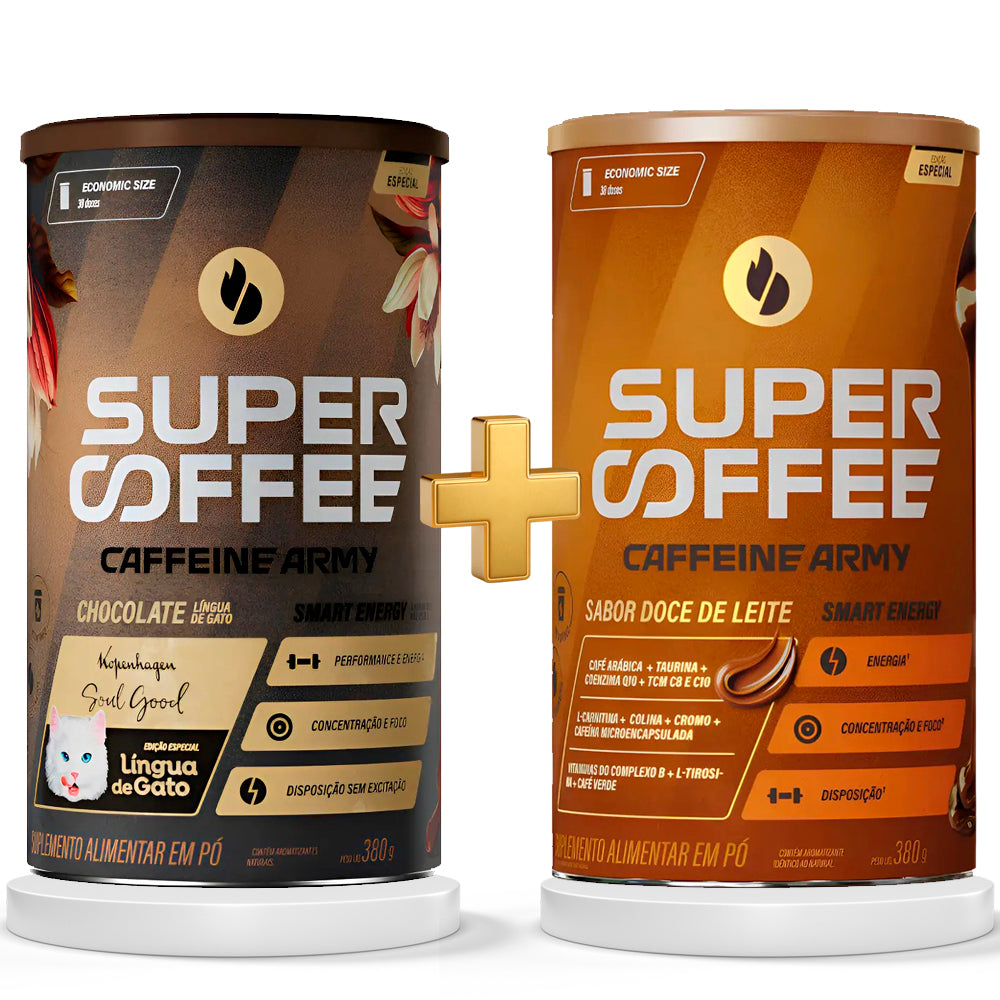 Kit Super Coffee Caffeine Army 380g  2 Sabores Especiais Lingua de gato + Doce de Leite
