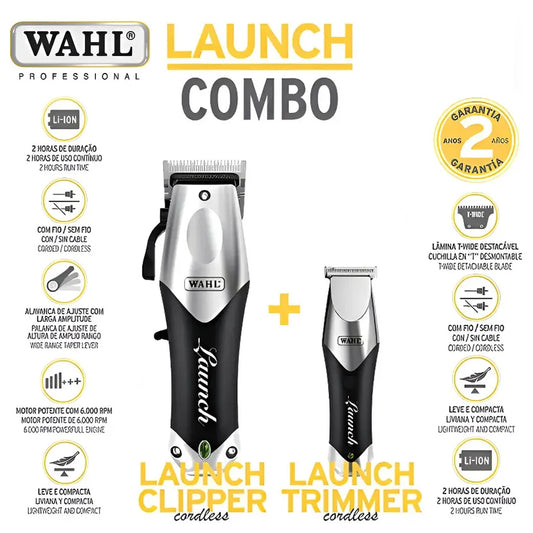 Wahl Combo Maquina de corta cabelo Launch e Maquina de acabamento Trimmer Profissional Motor Rotativo 6.000 RPM, Bivolt