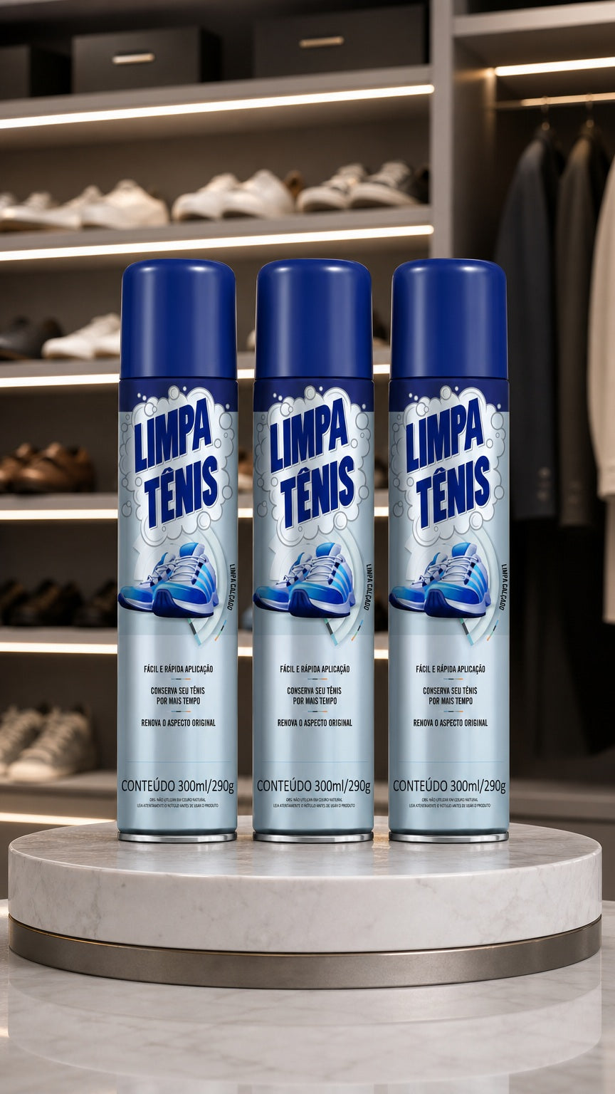 kit 3 Limpa Tênis Premium Espuma Magica para Calcados Petroplus Nylon Borracha Tecido Couro Sintetico