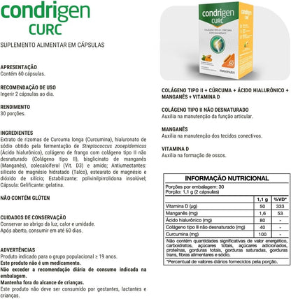 Condrigen Curc Colágeno Tipo 2 + Cúrcuma 60 Cáps Maxinutri  Sem Sabor