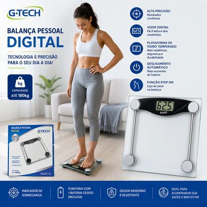 Balança G-tech Glass 10 Digital Vidro Temperado Até 180 Kg