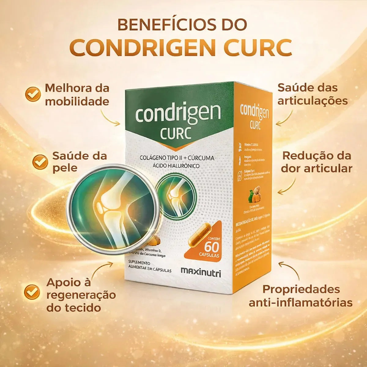 Condrigen Curc Colágeno Tipo 2 + Cúrcuma 60 Cáps Maxinutri  Sem Sabor