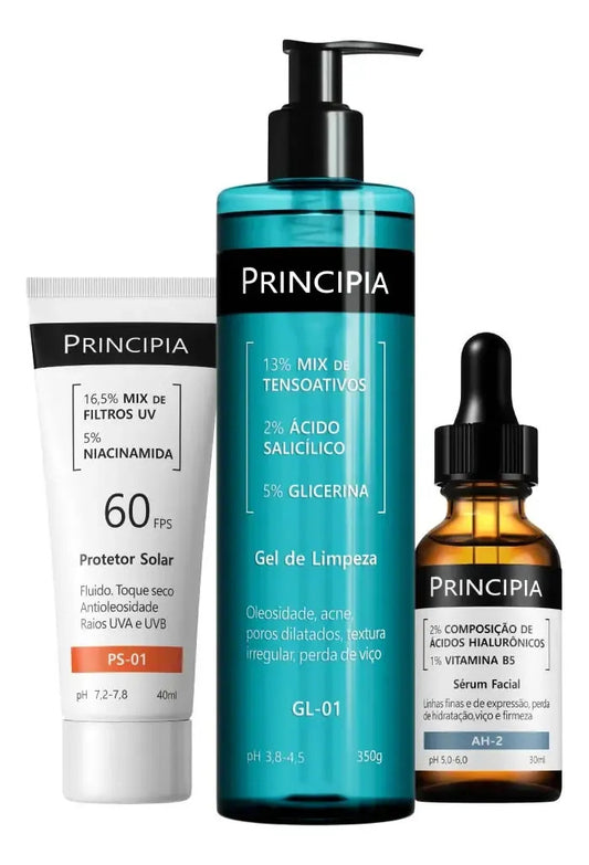 Kit Trio Limpeza, Hidratação Proteção Solar GL01 + AH-02 + PS-01 60FPS