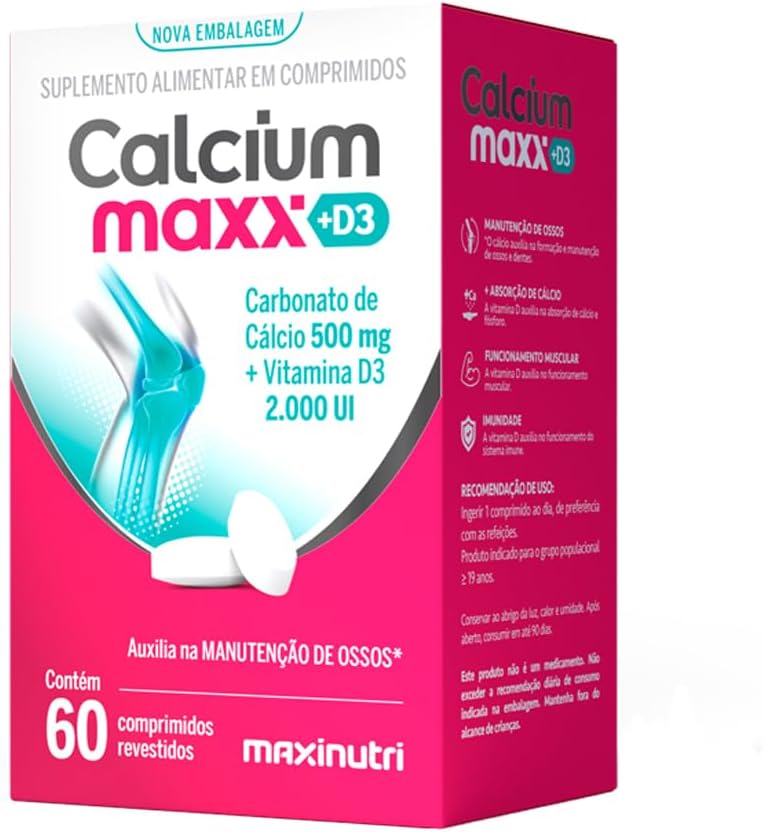 Calcium Maxx Cálcio D3 500mg 2000ui 60 Capsulas Maxinutri