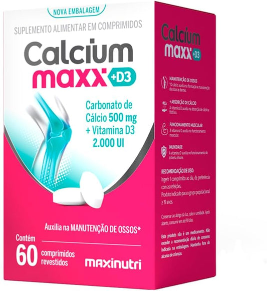 Calcium Maxx Cálcio D3 500mg 2000ui 60 Capsulas Maxinutri