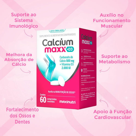 Calcium Maxx Cálcio D3 500mg 2000ui 60 Capsulas Maxinutri