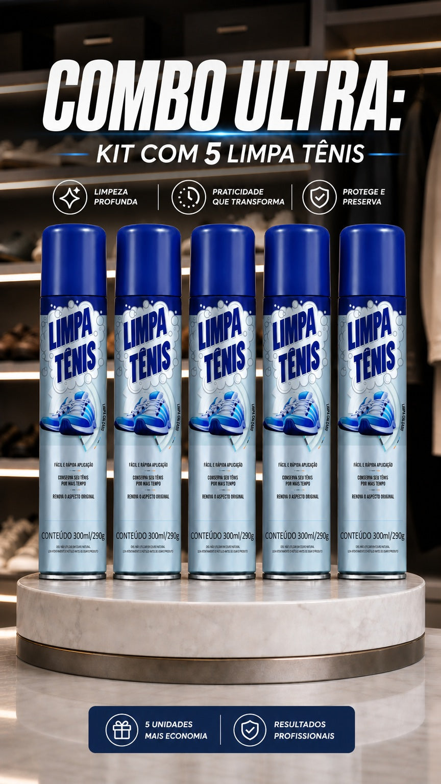 kit 5 Limpa Tênis Premium Espuma Magica para Calcados Petroplus Nylon Borracha Tecido Couro Sintetico