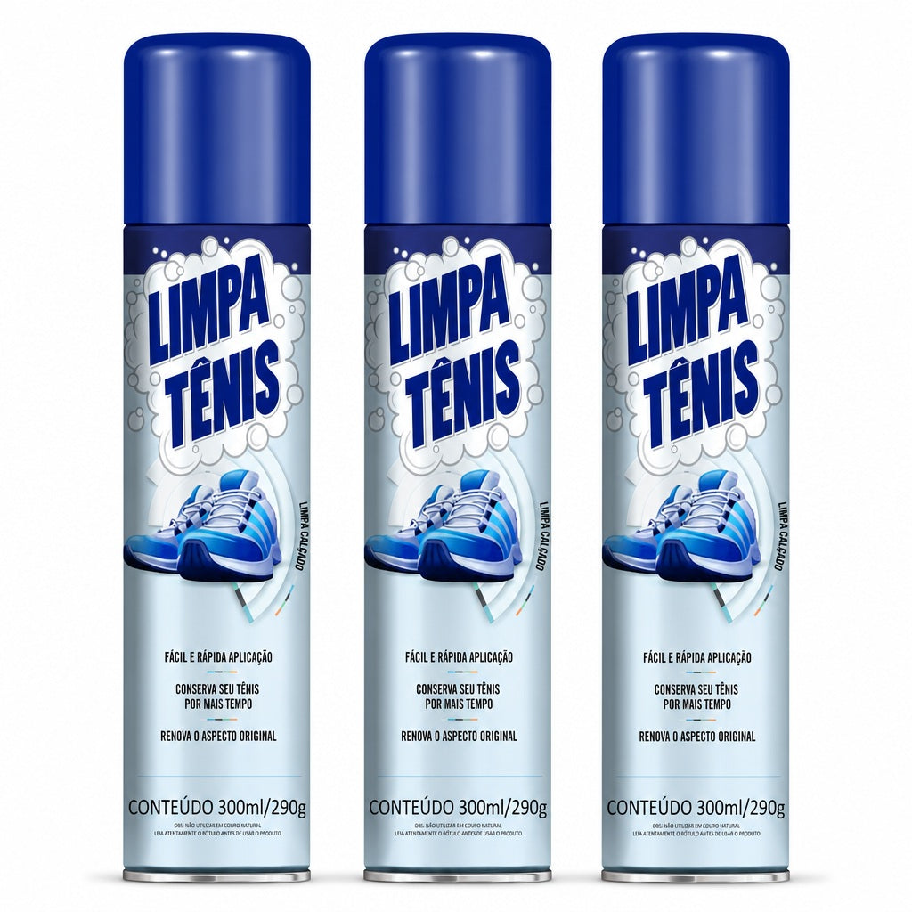 kit 3 Limpa Tênis Premium Espuma Magica para Calcados Petroplus Nylon Borracha Tecido Couro Sintetico